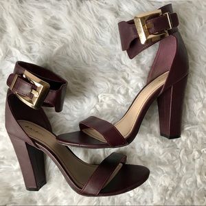 Bamboo Senza Oxblood Belted Chunky Heels